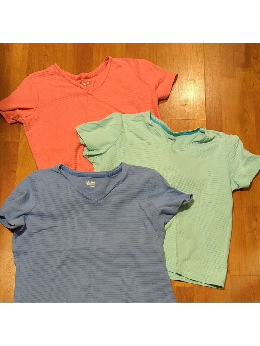 Basic Editions Ribbed Short Sleeve T Shirts XXL Teal Salmon Periwinkle